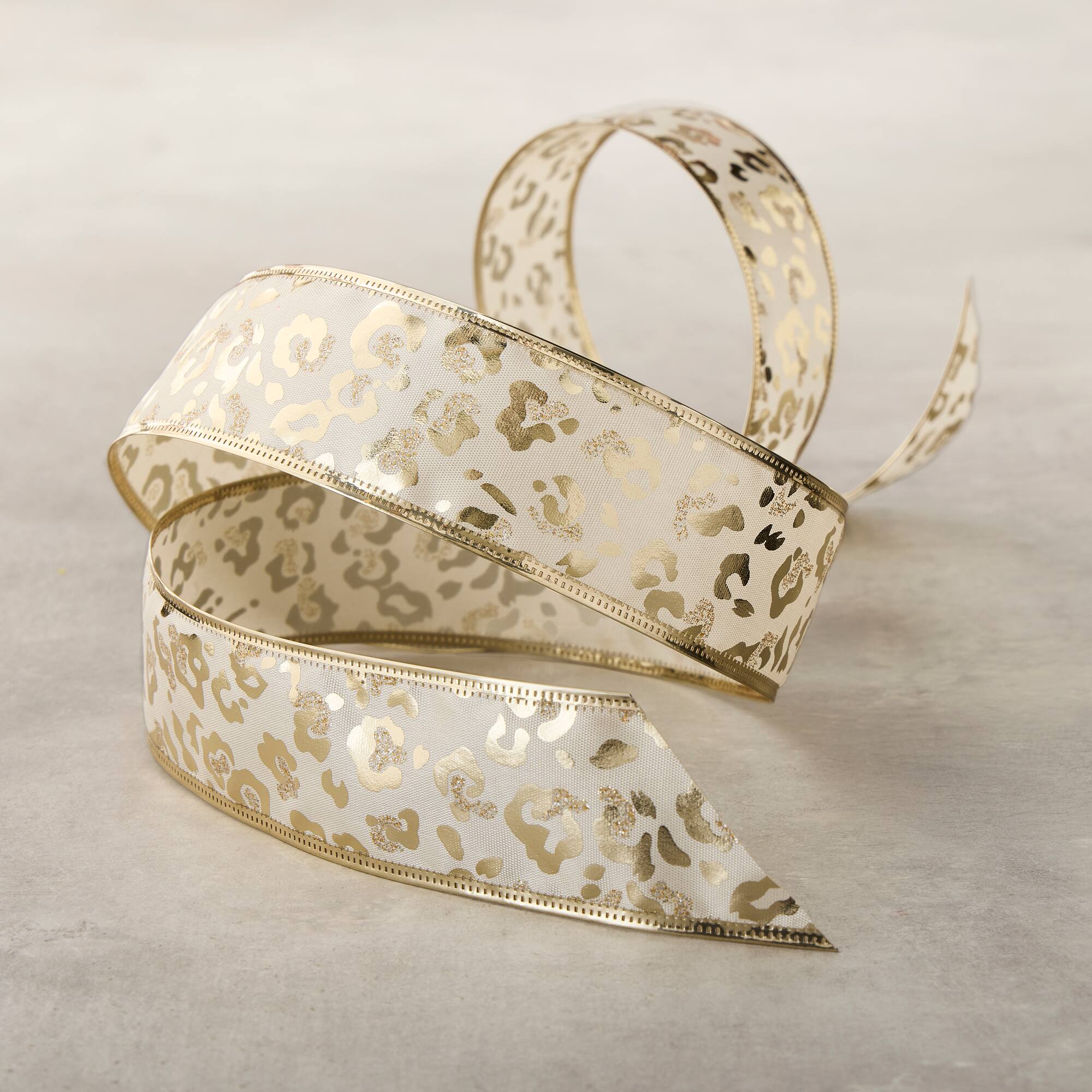 1.5" x 3yd. Gold Leopard Wired Taffeta Ribbon by Celebrate It® Classic